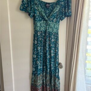 Angie Teal and Brown Floral Maxi Dress